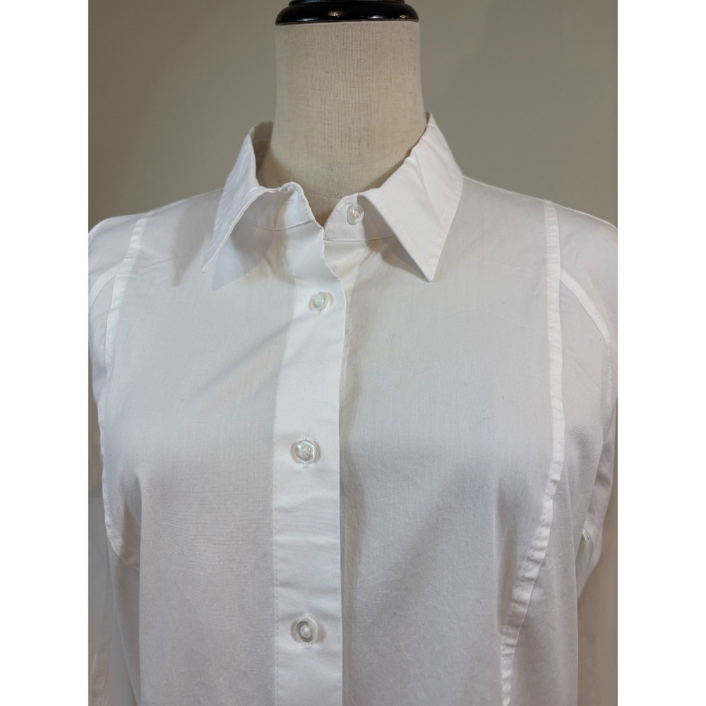 Donna Karan Bodysuit L White Button Down Long Sleeve Collard Minimalist Luxury - Picture 3 of 8